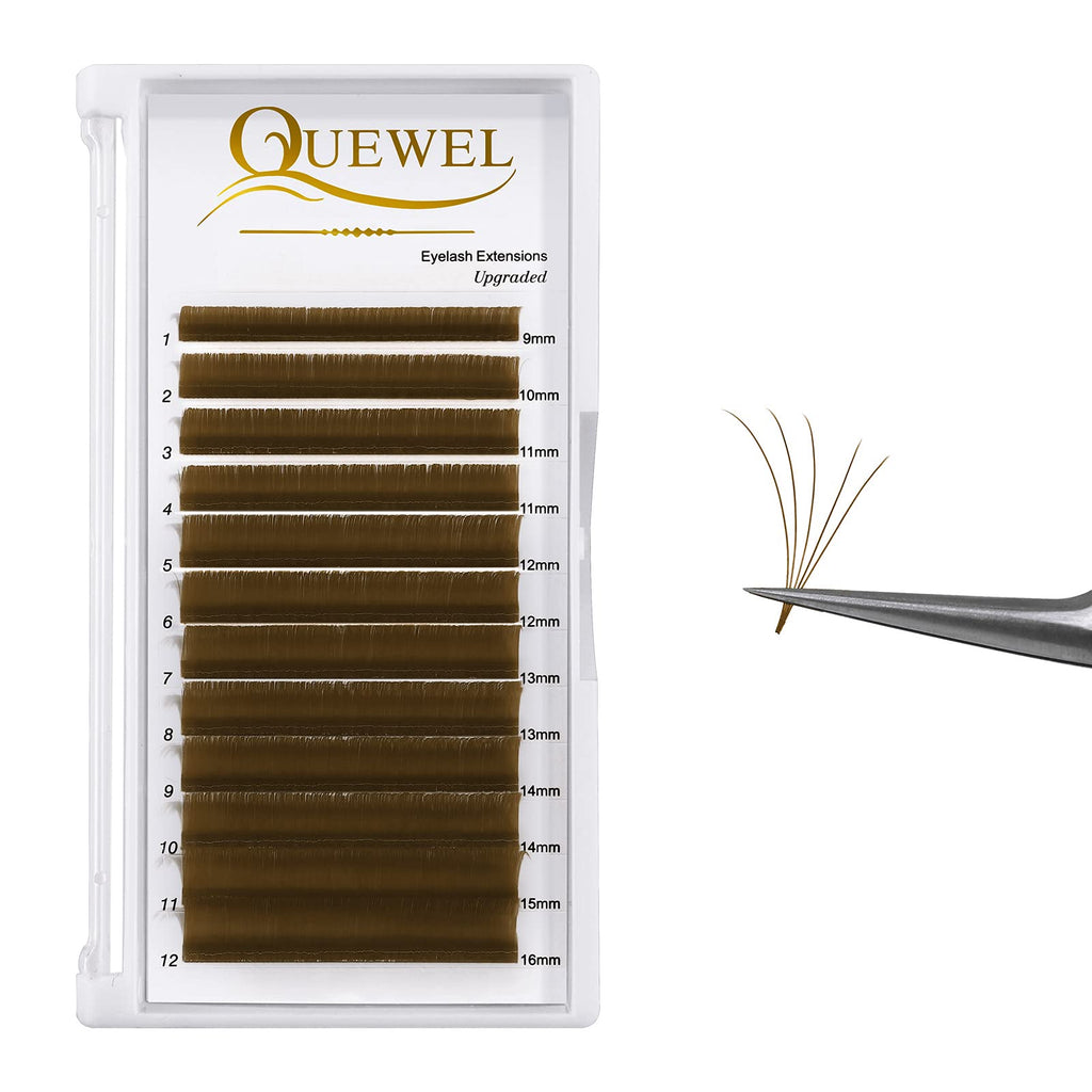 QUEWEL Easy Fan Volume Lashes – Brown 0.07 D Curl, 9-16mm Mixed Lengths, Self-Fanning 2D-10D Lashes
