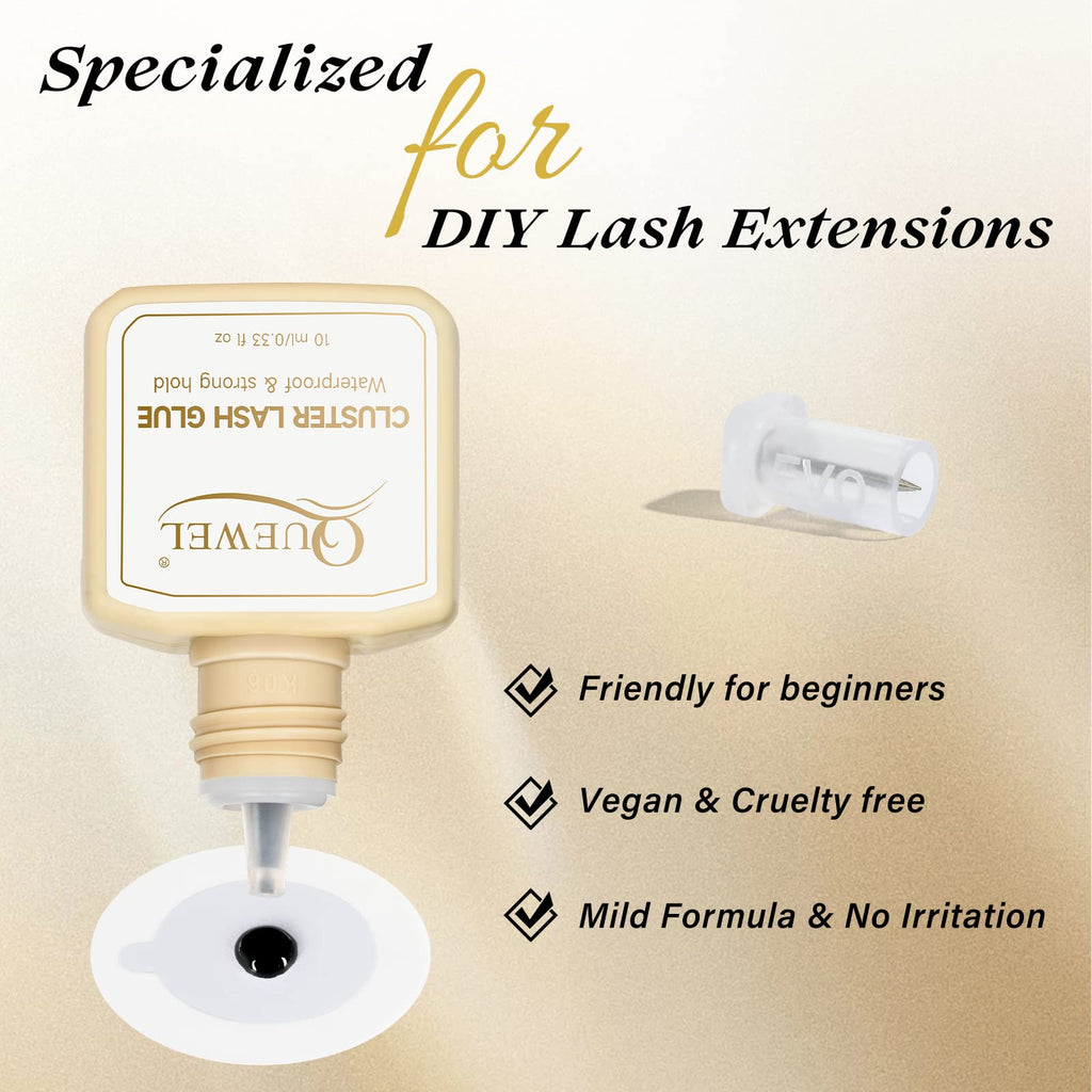 QUEWEL Lash Clusters Glue 10ml Black – DIY Lash Extensions, Long-Lasting Hold