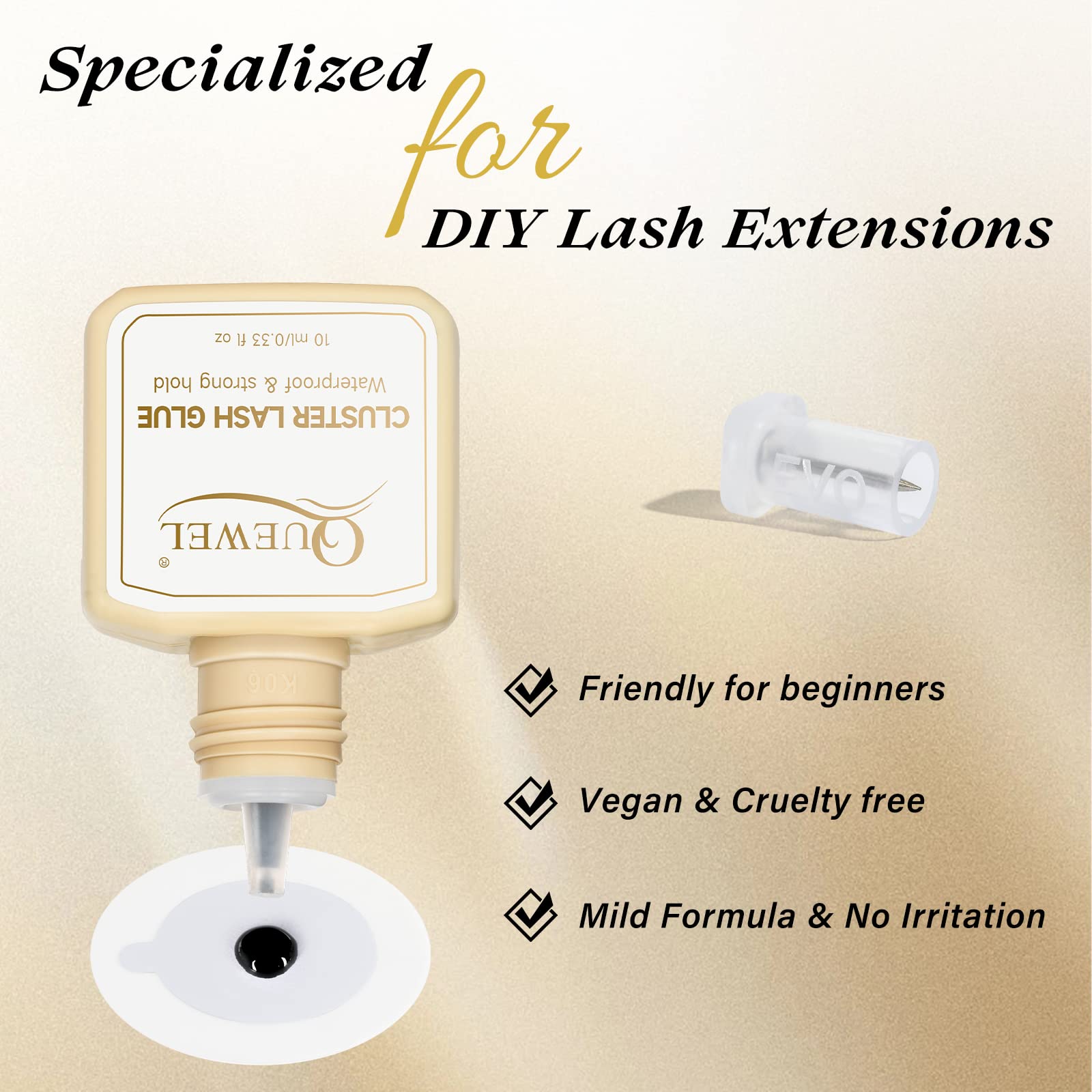 QUEWEL Lash Clusters Glue 10ml Black – DIY Lash Extensions, Long-Lasting Hold