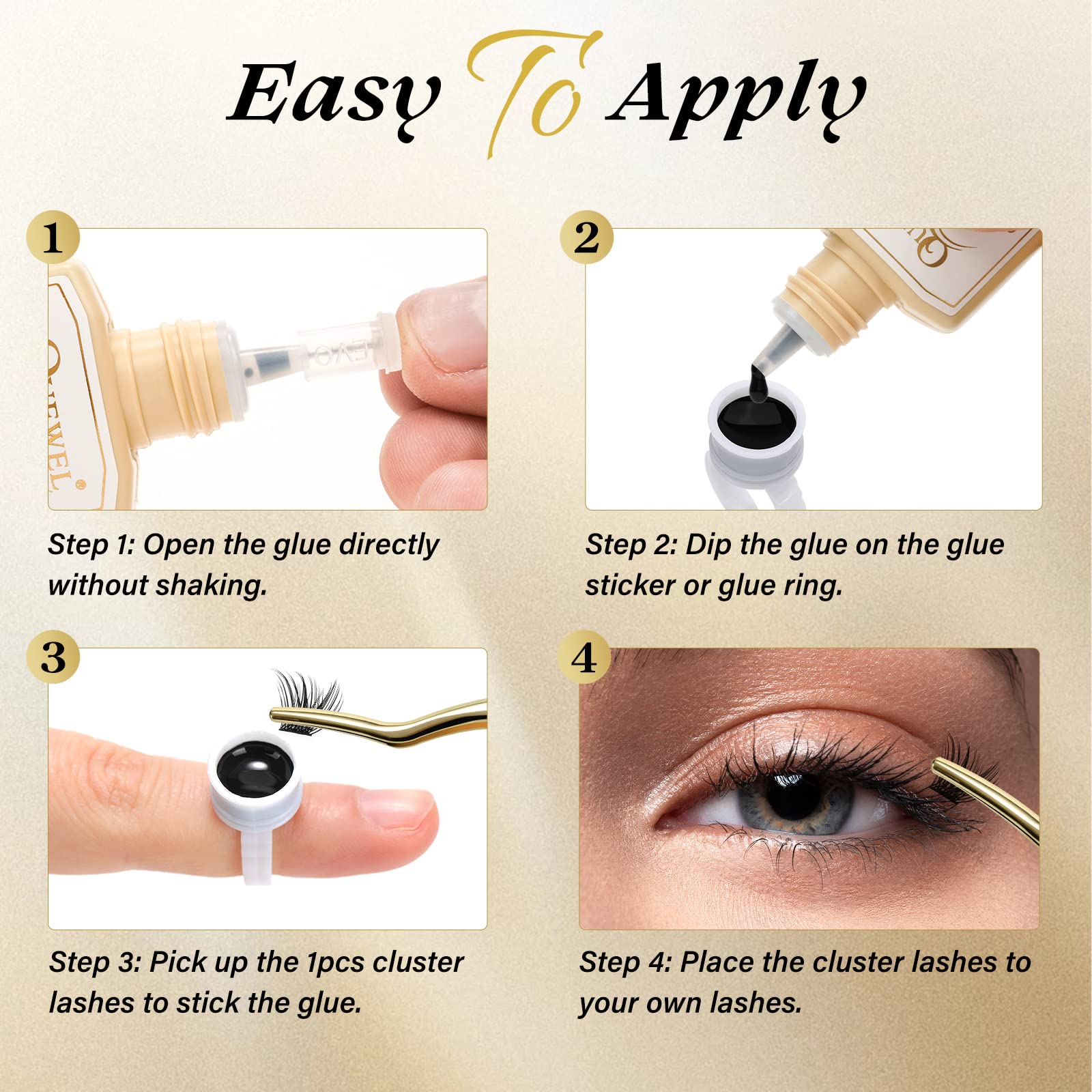QUEWEL Lash Clusters Glue 10ml Black – DIY Lash Extensions, Long-Lasting Hold