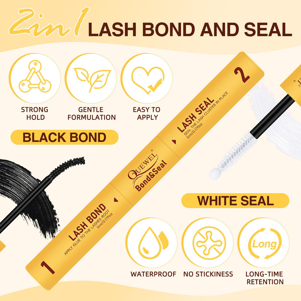 QUEWEL Lash Clusters Kit – DIY 156-Piece Lash Extensions Set (10–18mm) with Bond & Seal, Remover & Tools