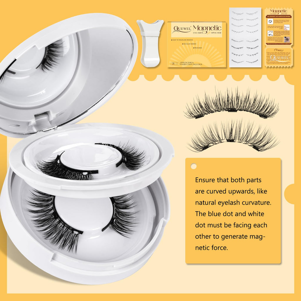 QUEWEL Reusable Magnetic Eyelashes – 2 Pair with Applicator | No Glue Needed, Natural Look
