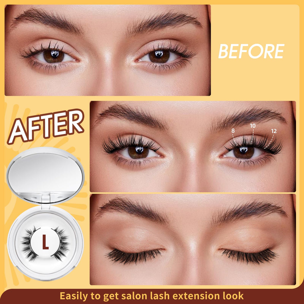 QUEWEL Magnetic Eyelashes Kit – 2 Pairs Reusable Natural Look with Applicator No Glue Needed