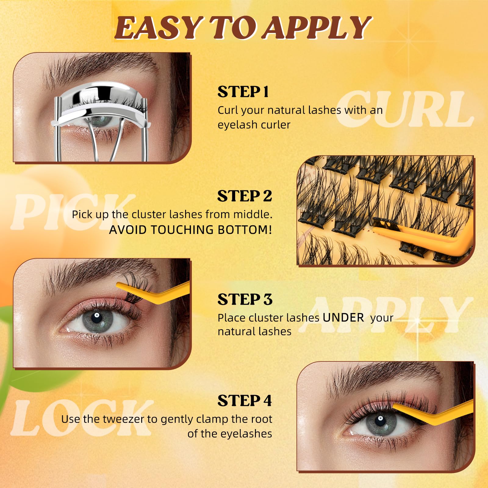 QUEWEL Self Adhesive Lash Clusters Kit — No Glue Needed, 10–16mm, DIY Lashes