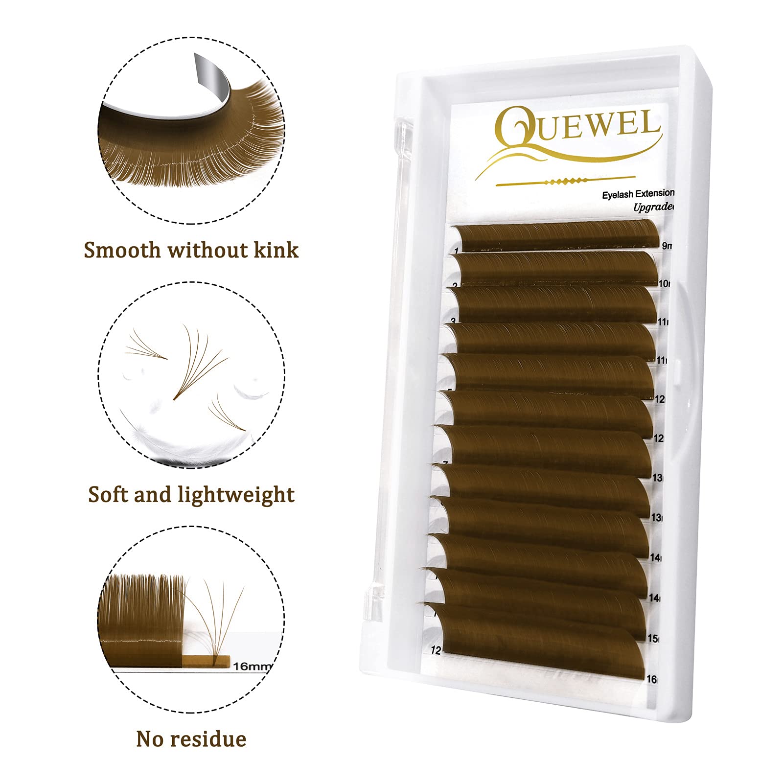 QUEWEL Easy Fan Volume Lashes – Brown 0.07 D Curl, 9-16mm Mixed Lengths, Self-Fanning 2D-10D Lashes