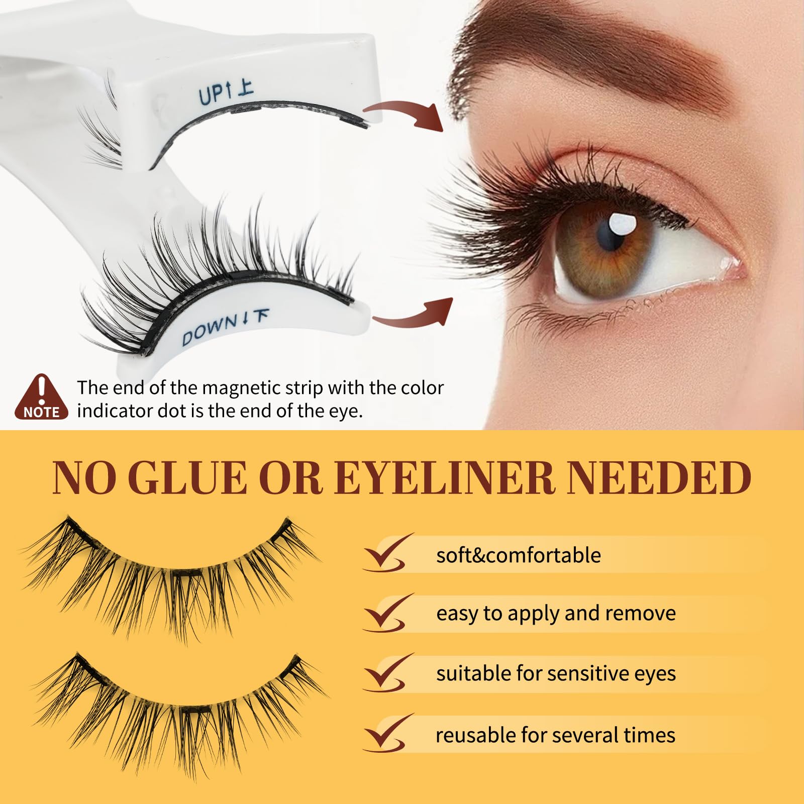 QUEWEL Magnetic Eyelashes Kit – 2 Pairs Reusable Natural Look with Applicator No Glue Needed