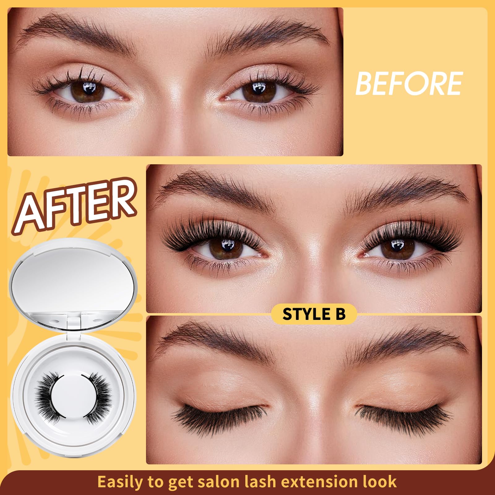 QUEWEL Magnetic Eyelashes Kit – 2 Pairs, No Glue Needed, Cat Eye Look