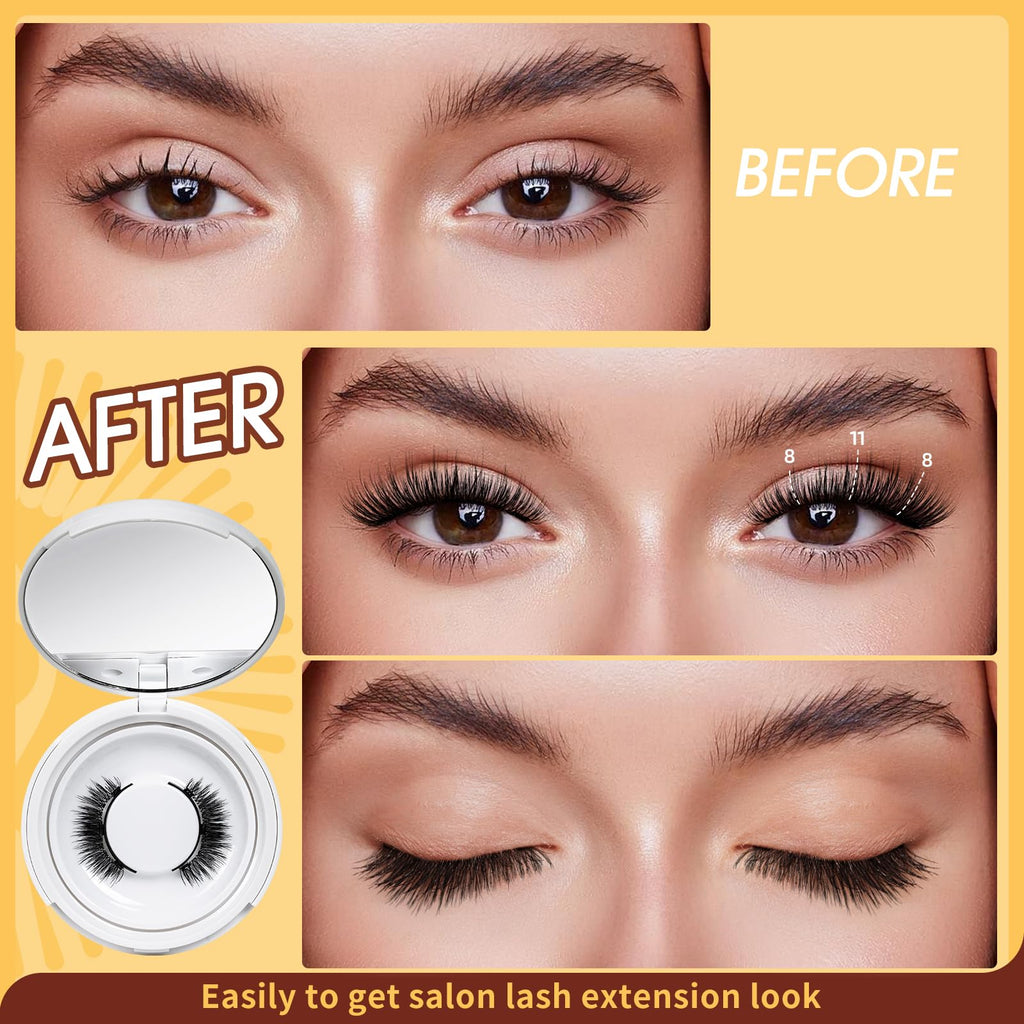 QUEWEL Magnetic Eyelashes 2-Pair Kit with Applicator — No Glue Needed, Reusable Cat-Eye Lashes