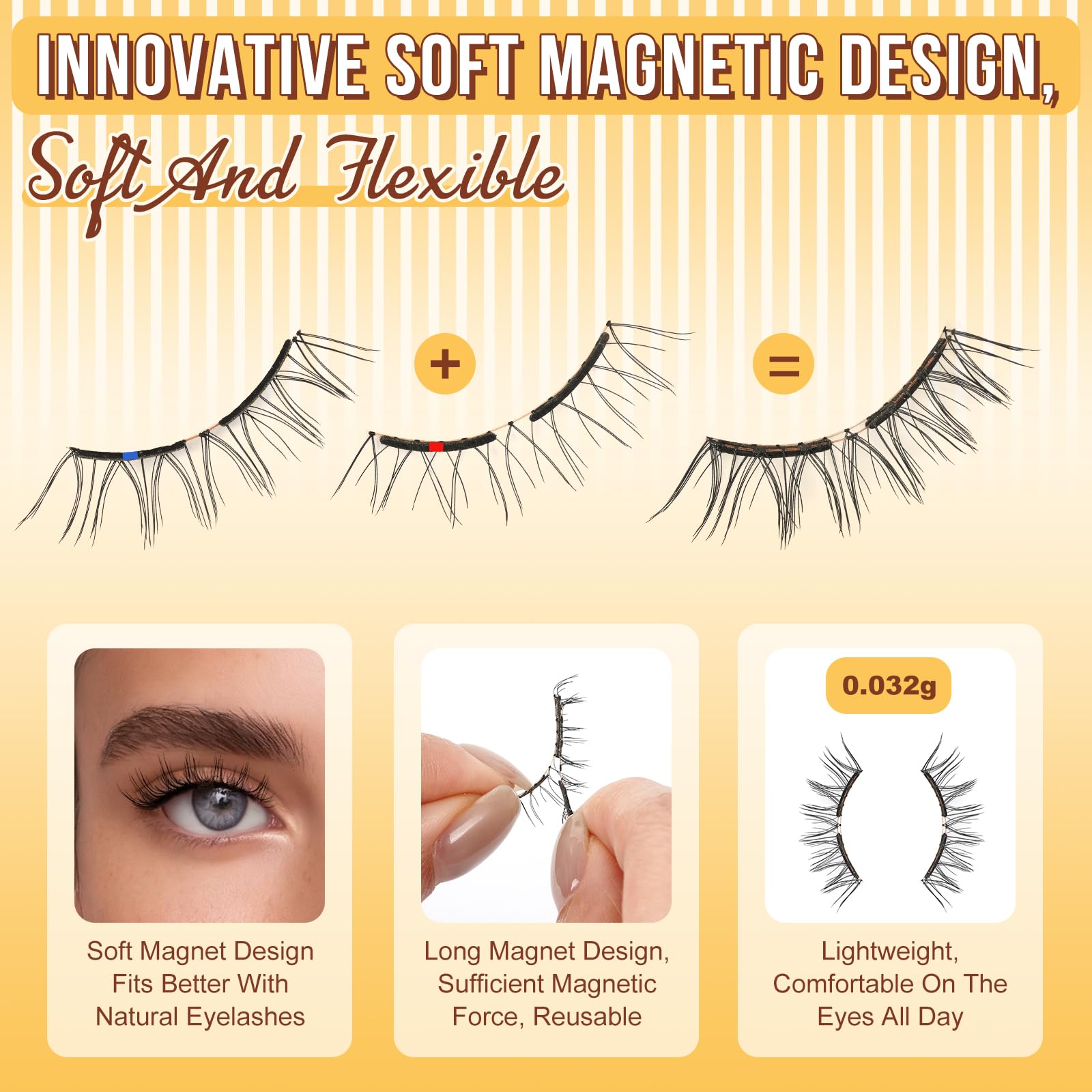 QUEWEL Magnetic Eyelashes with Applicator – No Glue Needed, Reusable, Beginner-Friendly (Soft-Magnetic-B)