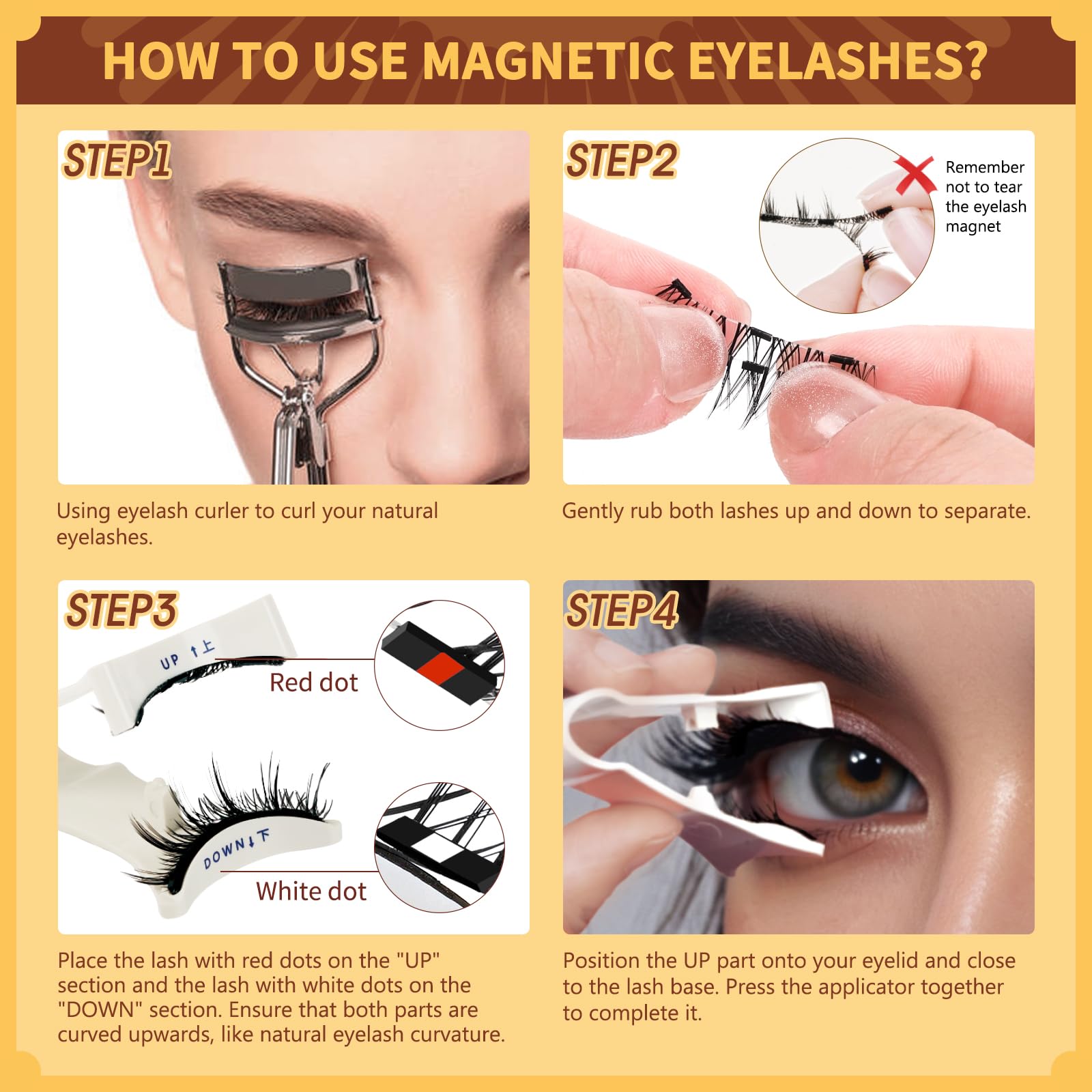 QUEWEL Magnetic Eyelashes 2-Pair Kit with Applicator — No Glue Needed, Reusable Cat-Eye Lashes