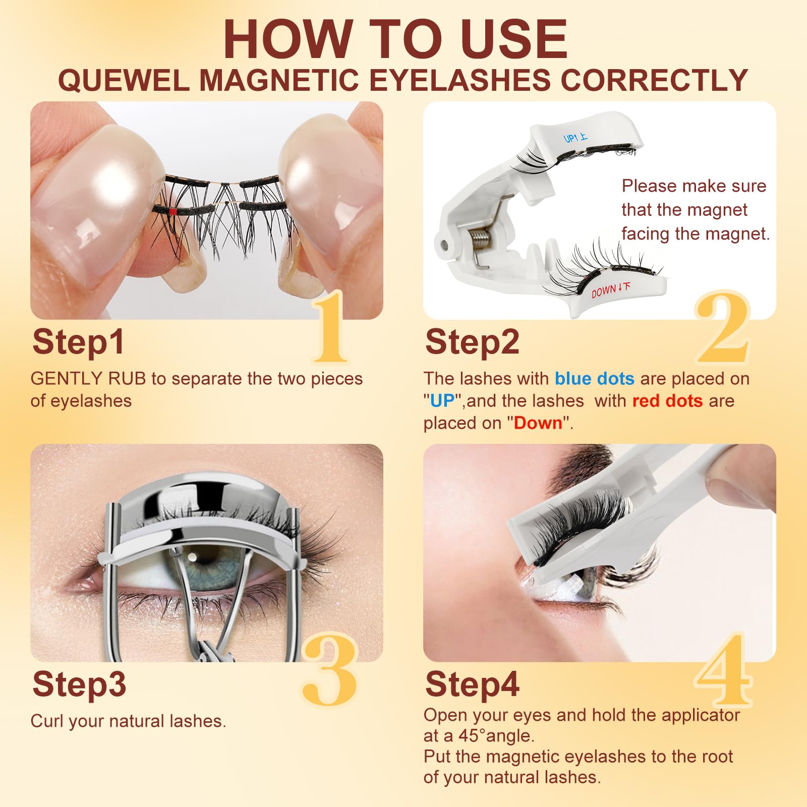 QUEWEL Magnetic Eyelashes with Applicator – No Glue Needed, Reusable, Beginner-Friendly (Soft-Magnetic-B)