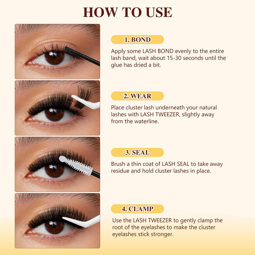 QUEWEL DIY Lash Extension Kit - 144 Pcs Clusters, 10-18mm, Bond & Seal, Beginner-Friendly at Home