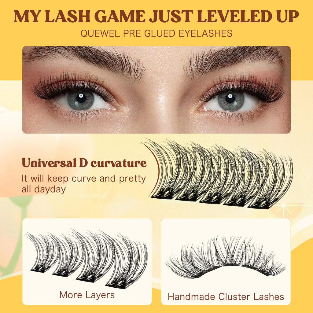 QUEWEL Self Adhesive Lash Clusters Kit — No Glue Needed, 10–16mm, DIY Lashes