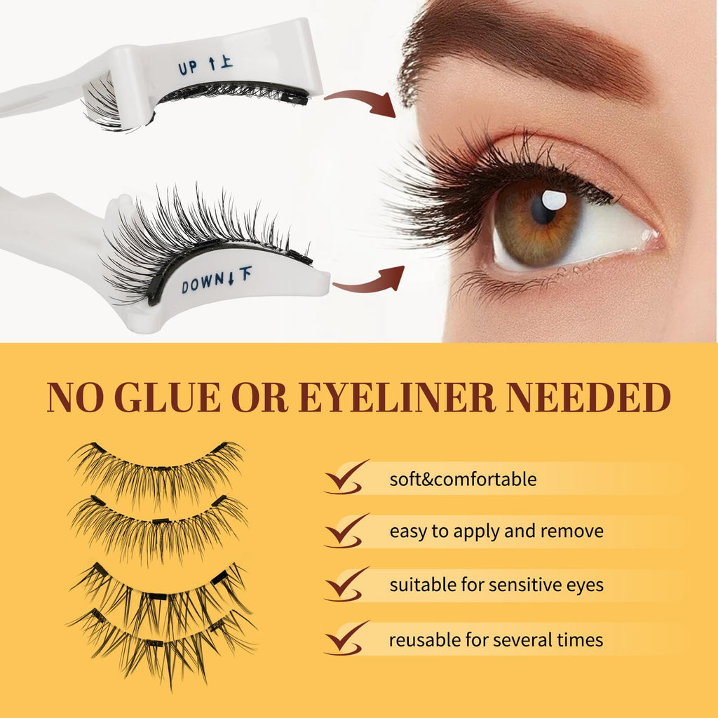 QUEWEL Magnetic Eyelashes Kit – 2 Pairs, No Glue Needed, Cat Eye Look