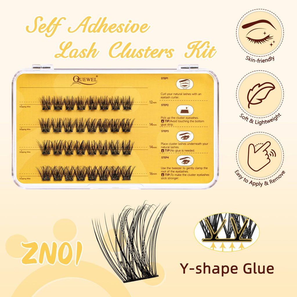QUEWEL Self-Adhesive Eyelashes Kit ZN-01 – No Glue Needed, Press-On Lashes for Beginners