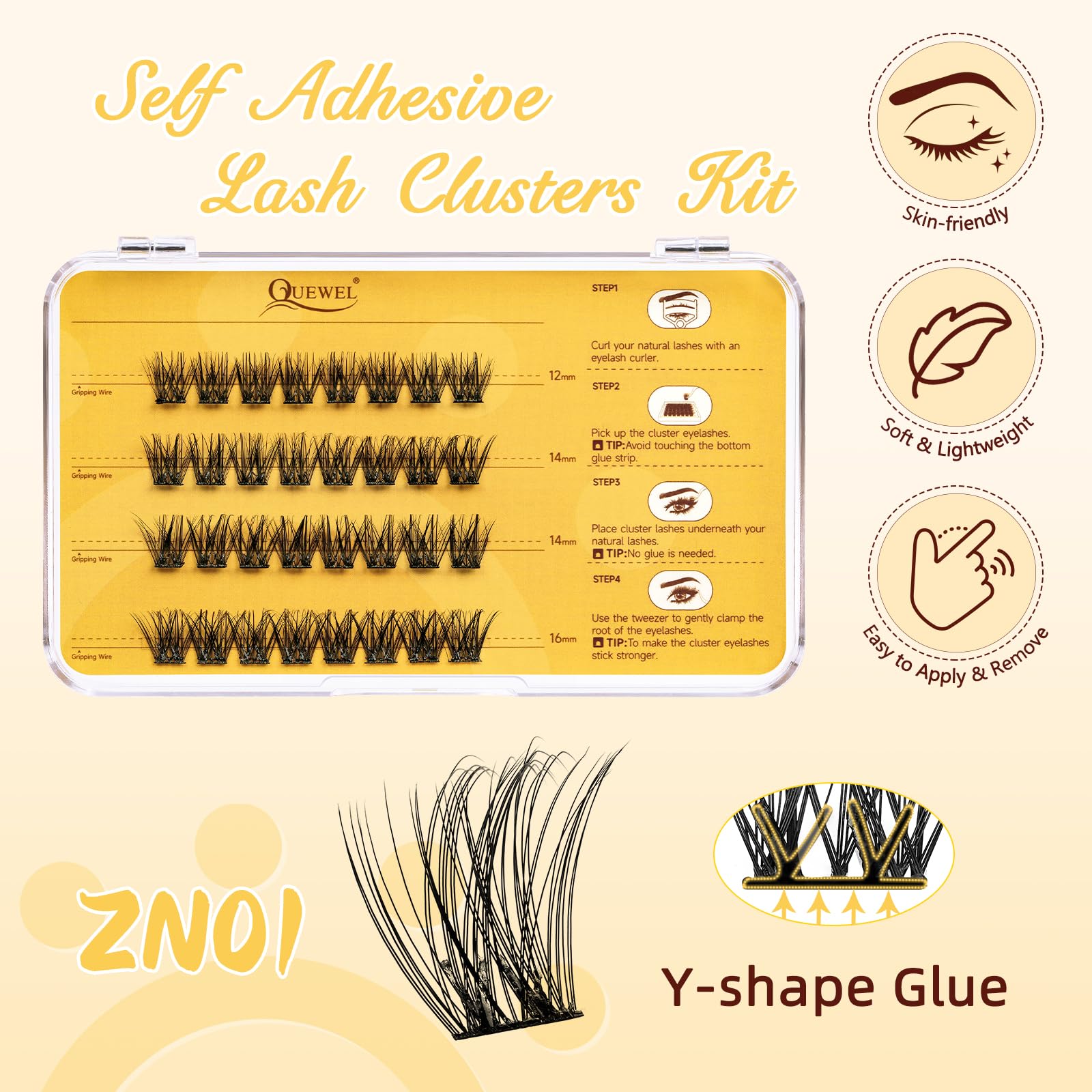 QUEWEL Self-Adhesive Eyelashes Kit ZN-01 – No Glue Needed, Press-On Lashes for Beginners