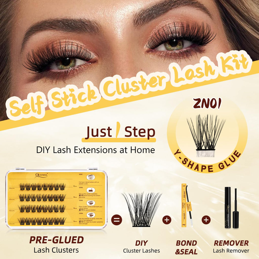 QUEWEL Self-Adhesive Eyelashes Kit ZN-01 – No Glue Needed, Press-On Lashes for Beginners
