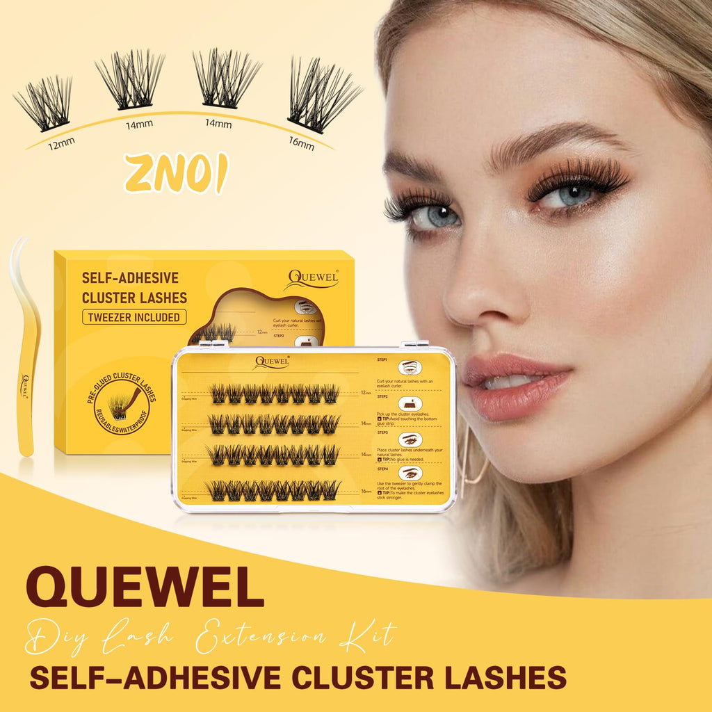 QUEWEL Self-Adhesive Eyelashes Kit ZN-01 – No Glue Needed, Press-On Lashes for Beginners