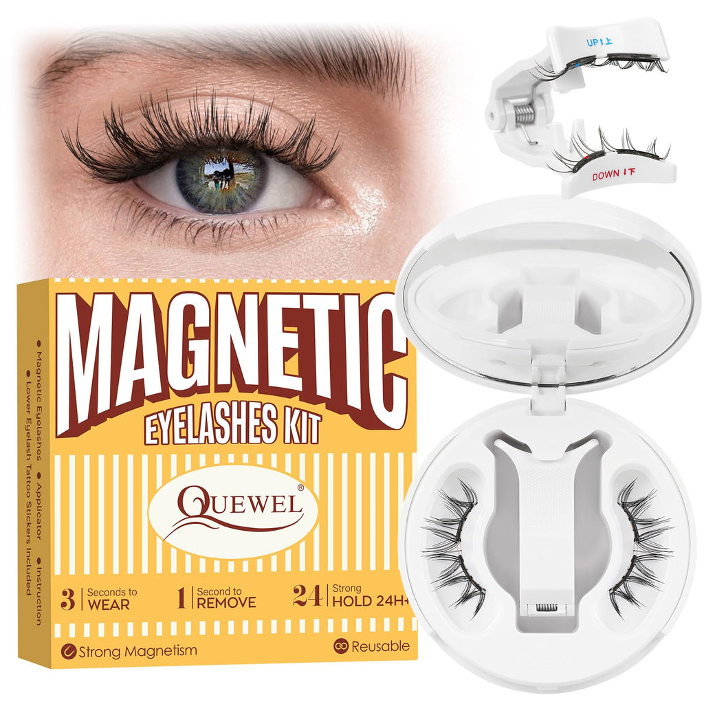 QUEWEL Soft Magnetic Lashes with Applicator | No Glue Needed, Reusable