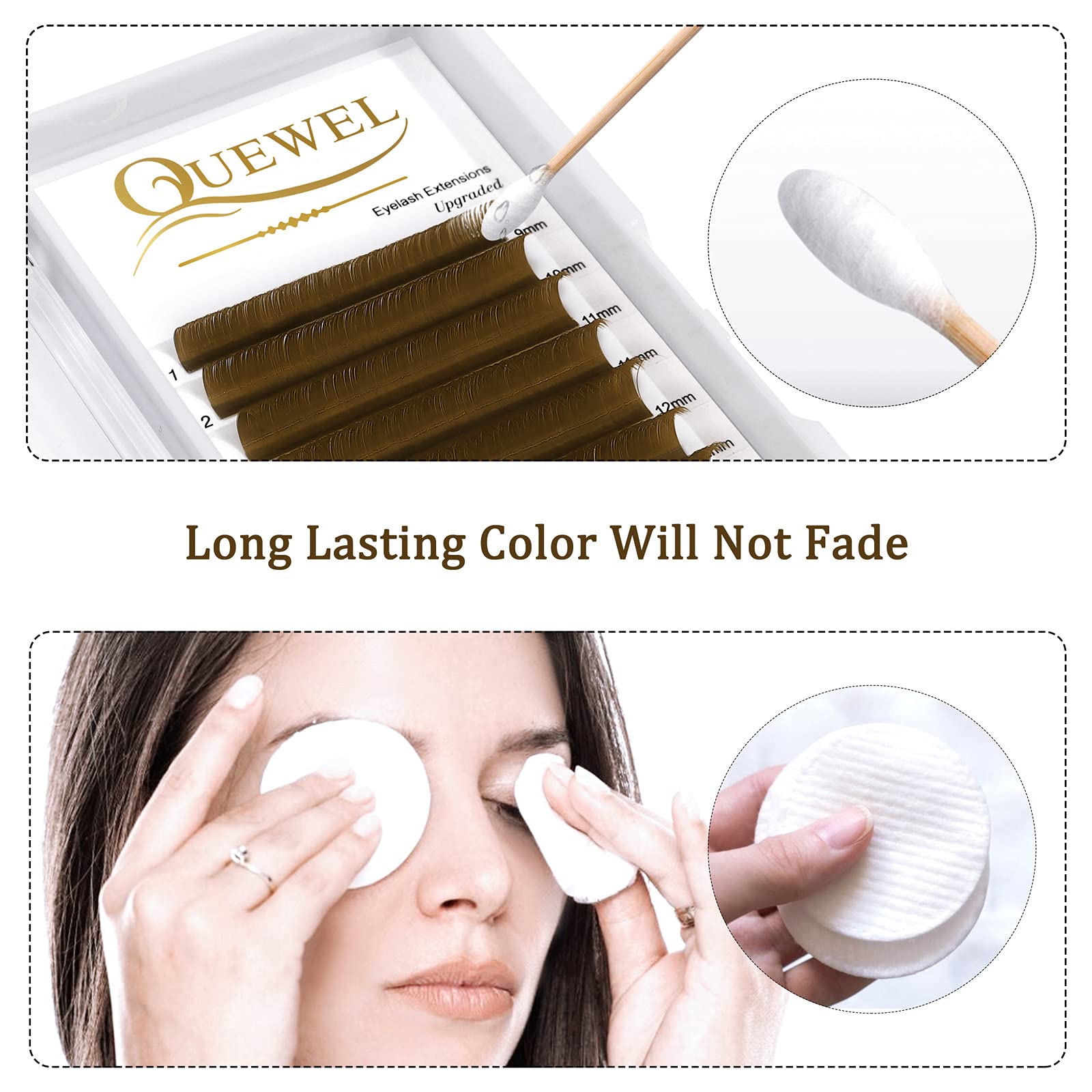QUEWEL Easy Fan Volume Lashes – Brown 0.07 D Curl, 9-16mm Mixed Lengths, Self-Fanning 2D-10D Lashes