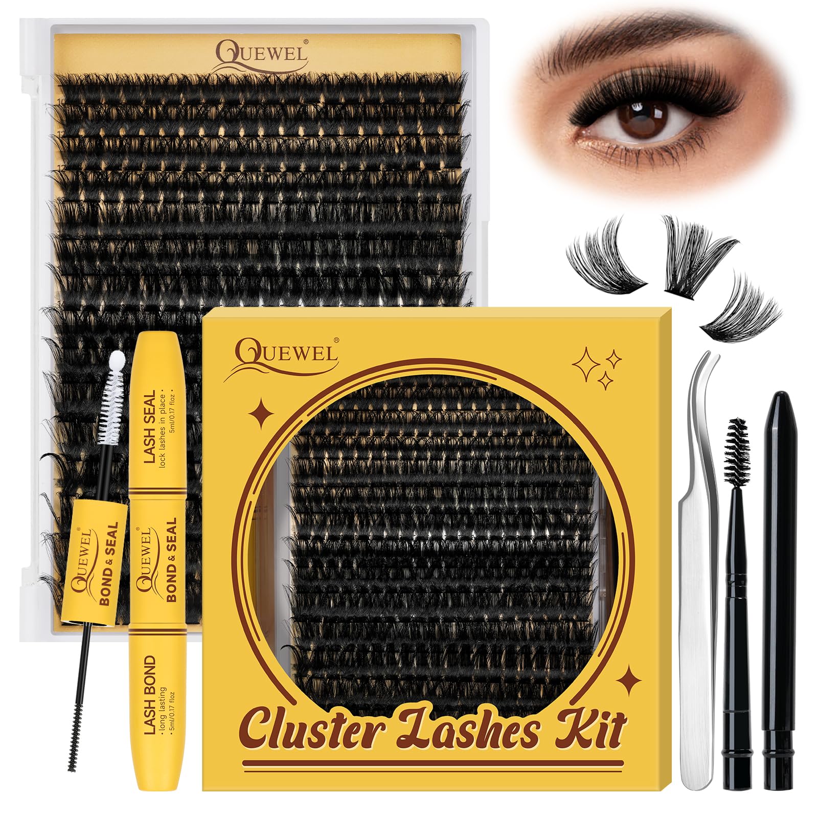 QUEWEL DIY Lash Extension Kit | 300 Pcs Cluster Lashes 10-20mm | Waterproof Lash Bond & Seal