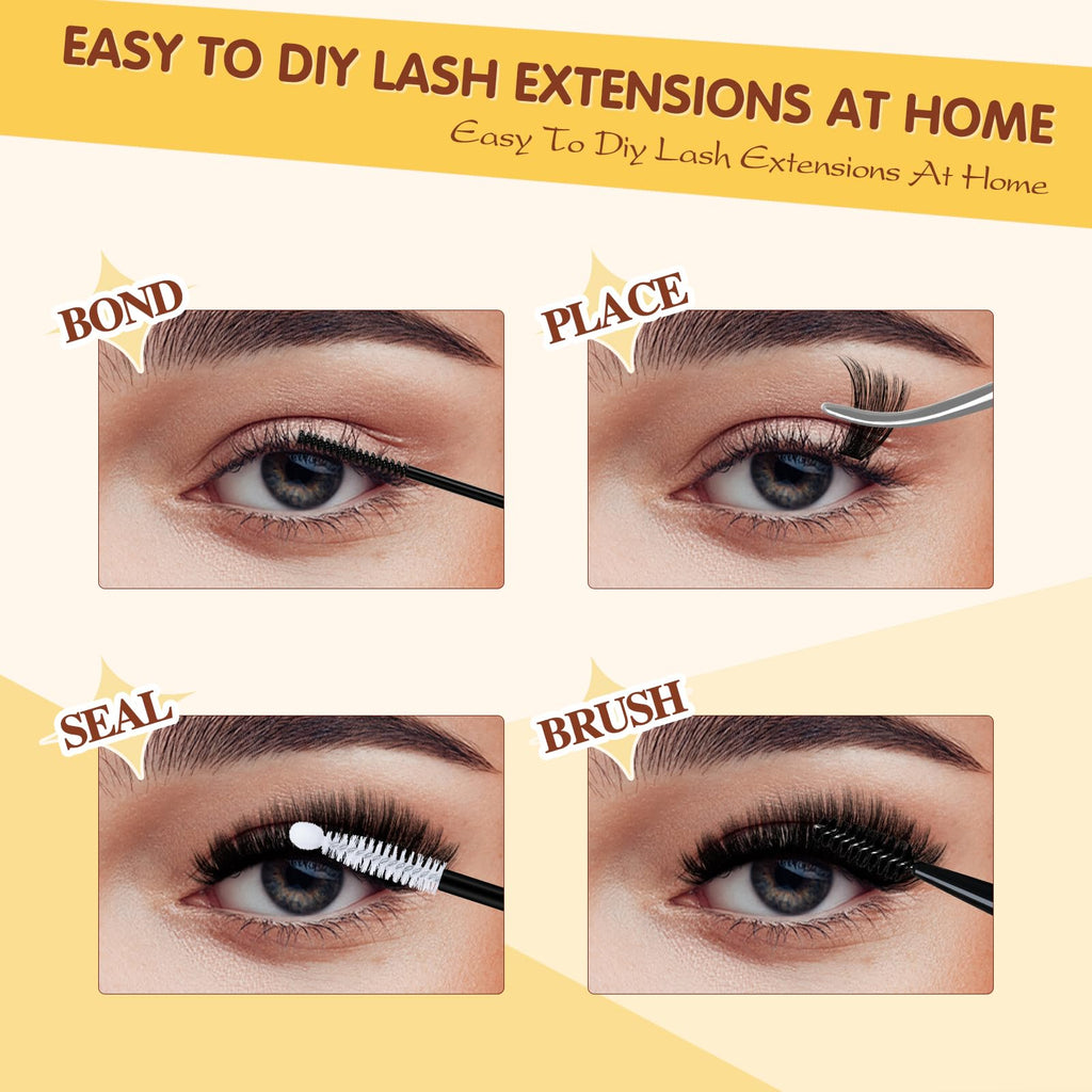 QUEWEL DIY Lash Extension Kit | 300 Pcs Cluster Lashes 10-20mm | Waterproof Lash Bond & Seal
