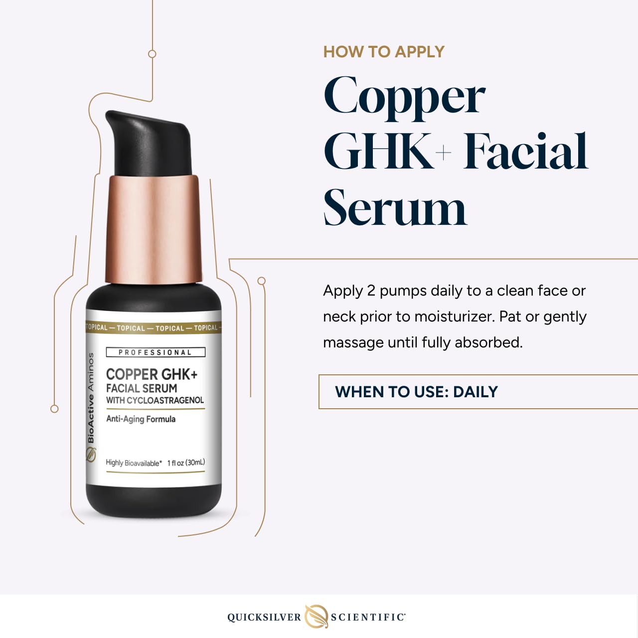 Quicksilver Scientific Copper GHK+ Facial Serum with Cycloastragenol | Smooth, Radiant Skin