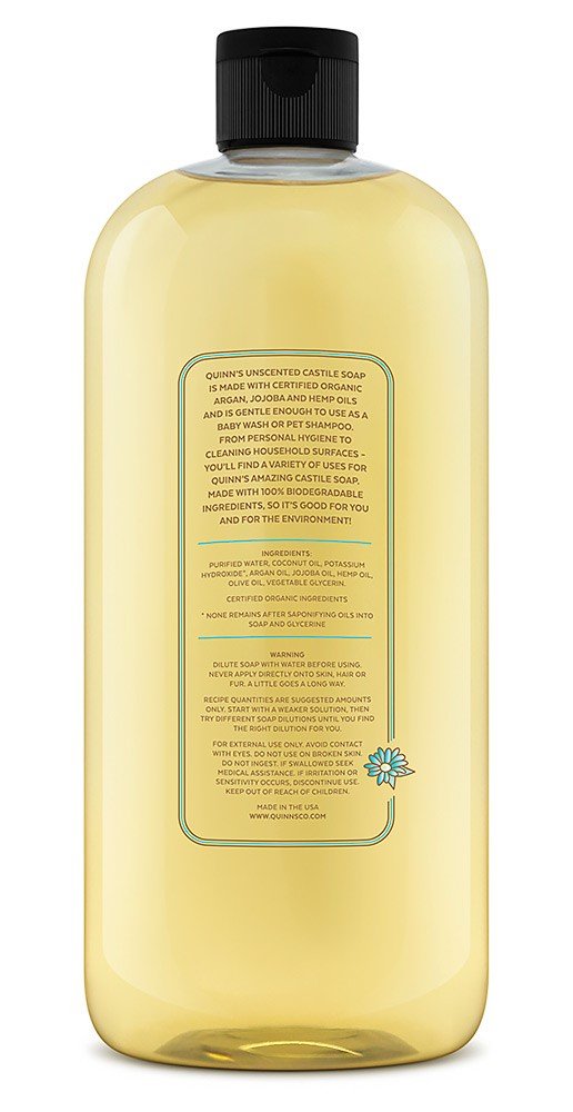 Quinn's Pure Castile Organic Liquid Soap, Unscented – 32 oz