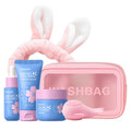 QUIYUM Sakura Collagen Skin Care Set – 5pc Cleanser, Serum, Cream, Pink Brush & Accessories