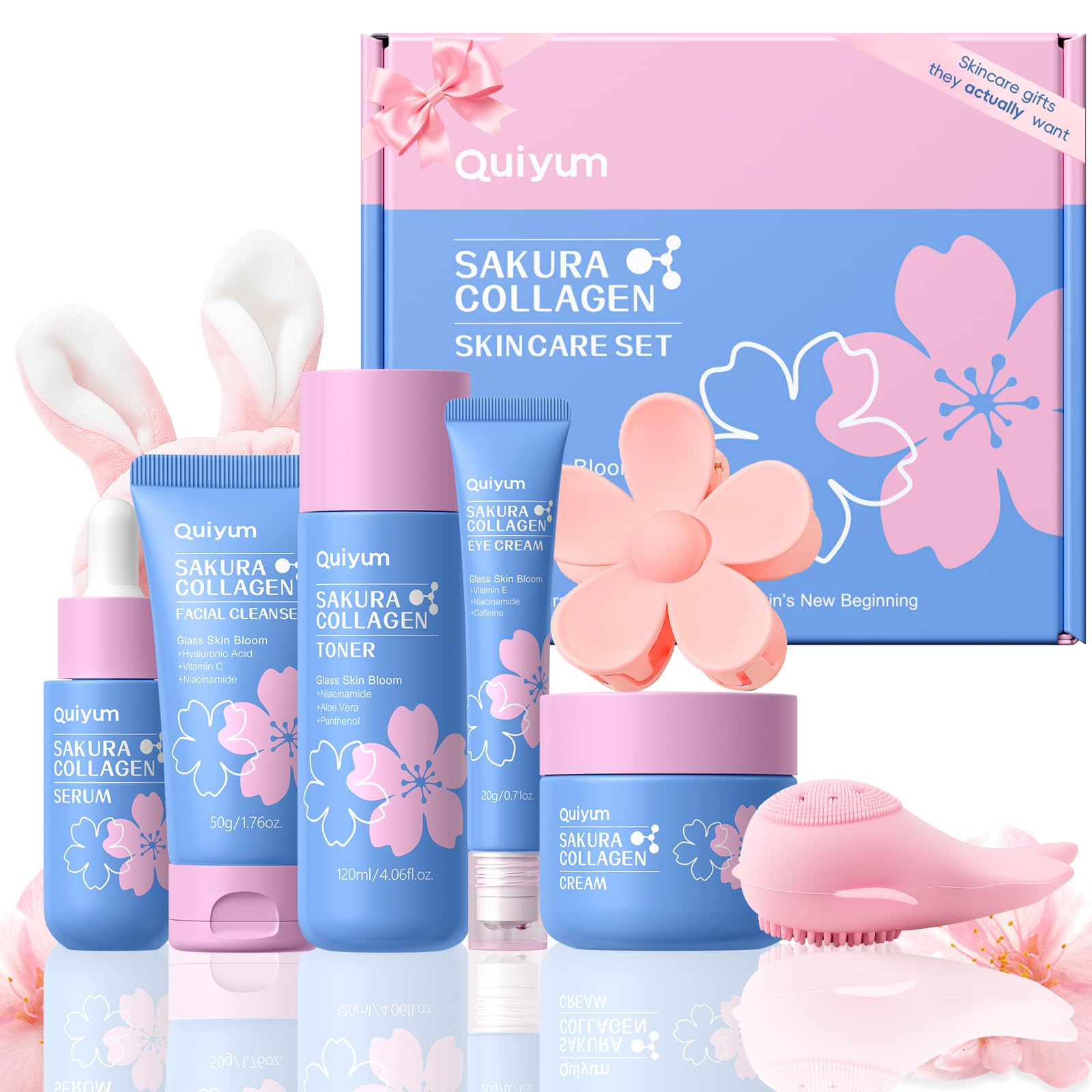QUIYUM Sakura Collagen Skincare Set – 8-Piece Glass Skin Routine