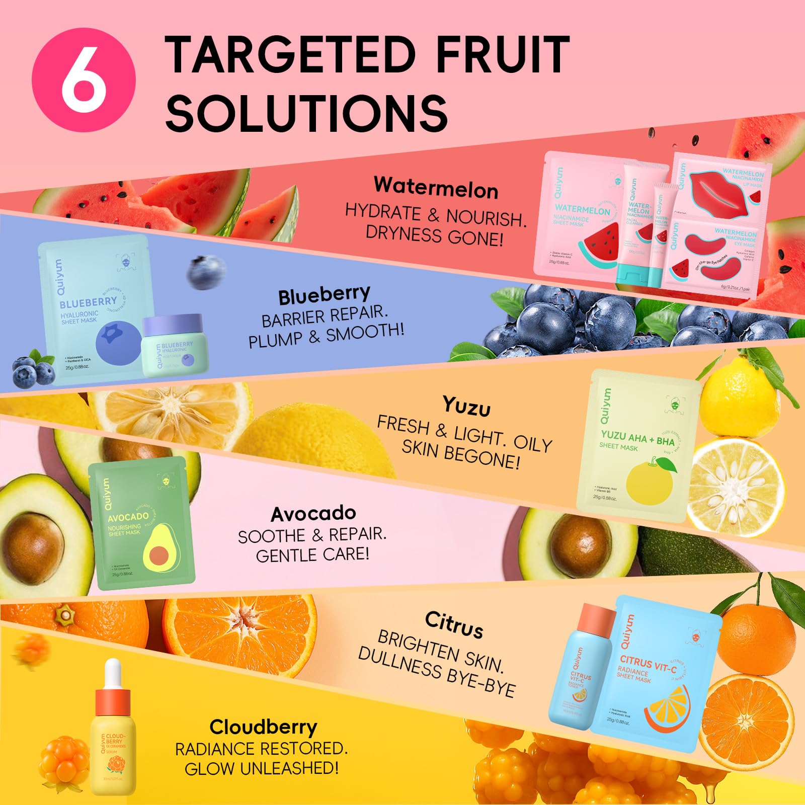 QUIYUM Fruit Skincare Set — Pink Plush Bag & Strawberry Nail Art | Hydrating Glow & Oil Control