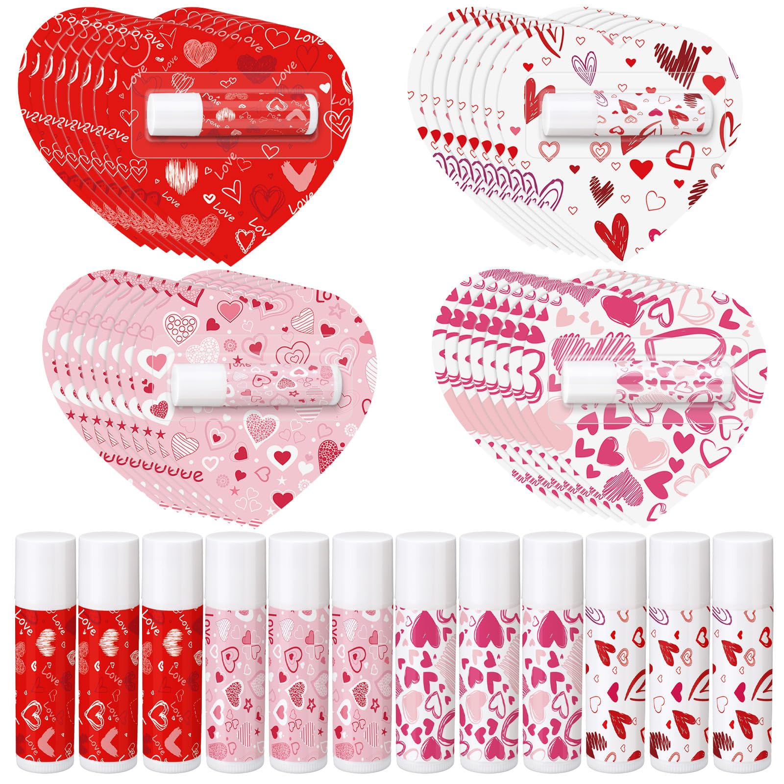 Qunclay 24-Piece Valentine Lip Balm Set — Heart-Shaped, Travel-Size Moisturizing Balms