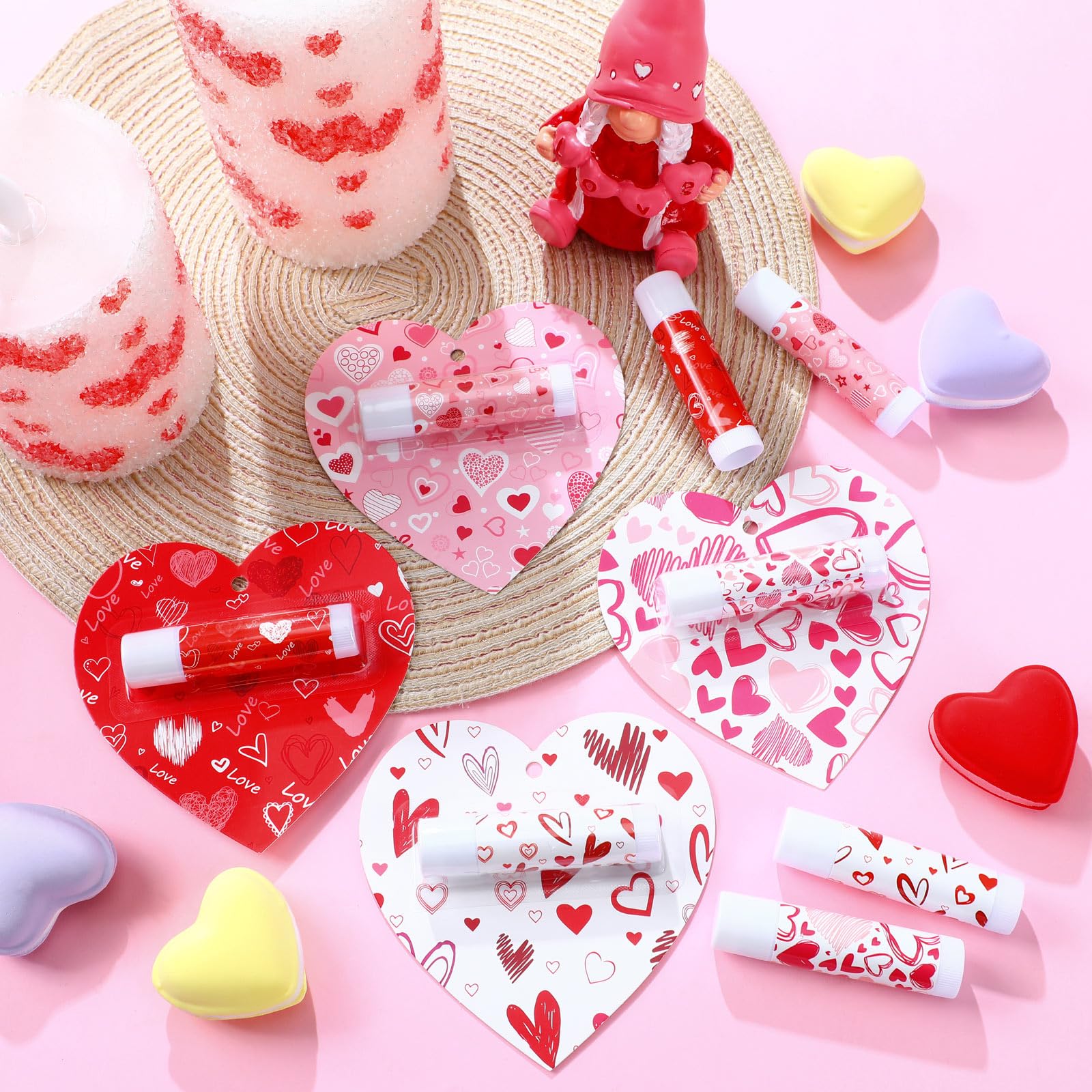 Qunclay 24-Piece Valentine Lip Balm Set — Heart-Shaped, Travel-Size Moisturizing Balms