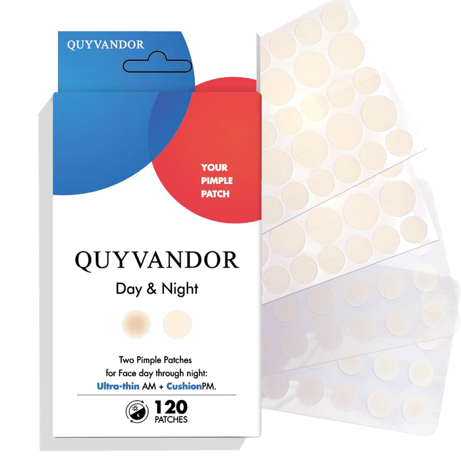QUYVANDOR Pimple Patches Day & Night — 120 Count, Ultra-Thin Day Patch + Cushioned Night Patch