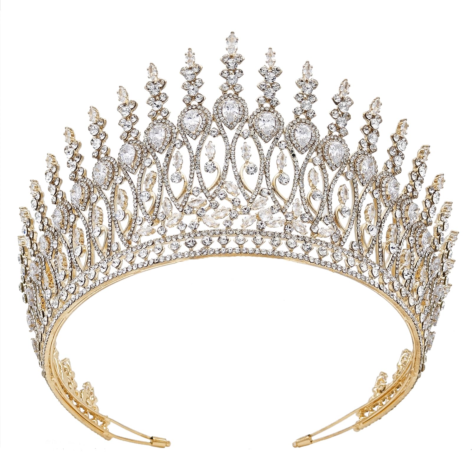 QXMYOO Zircon Crown for Women – Large Gold Tiara for Pageants, Weddings & Quinceañeras