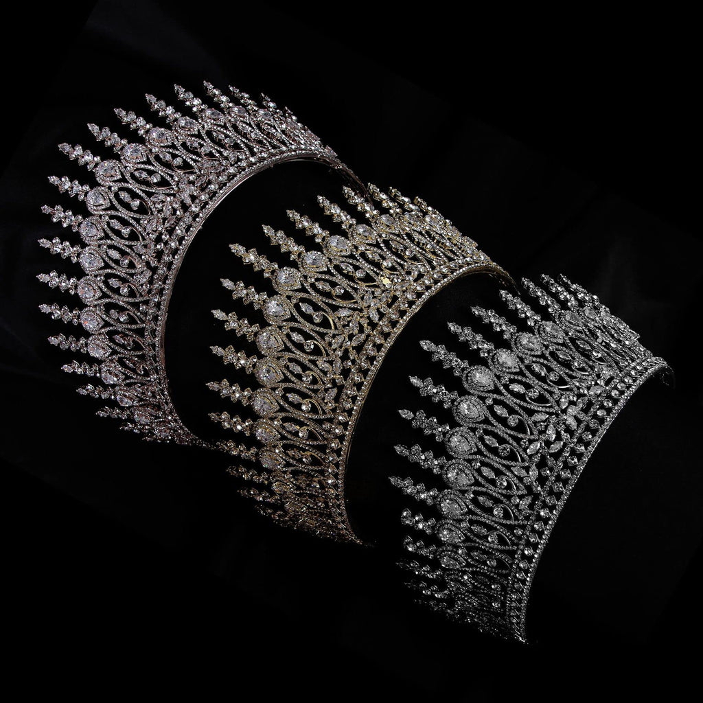 QXMYOO Zircon Crown for Women – Large Gold Tiara for Pageants, Weddings & Quinceañeras