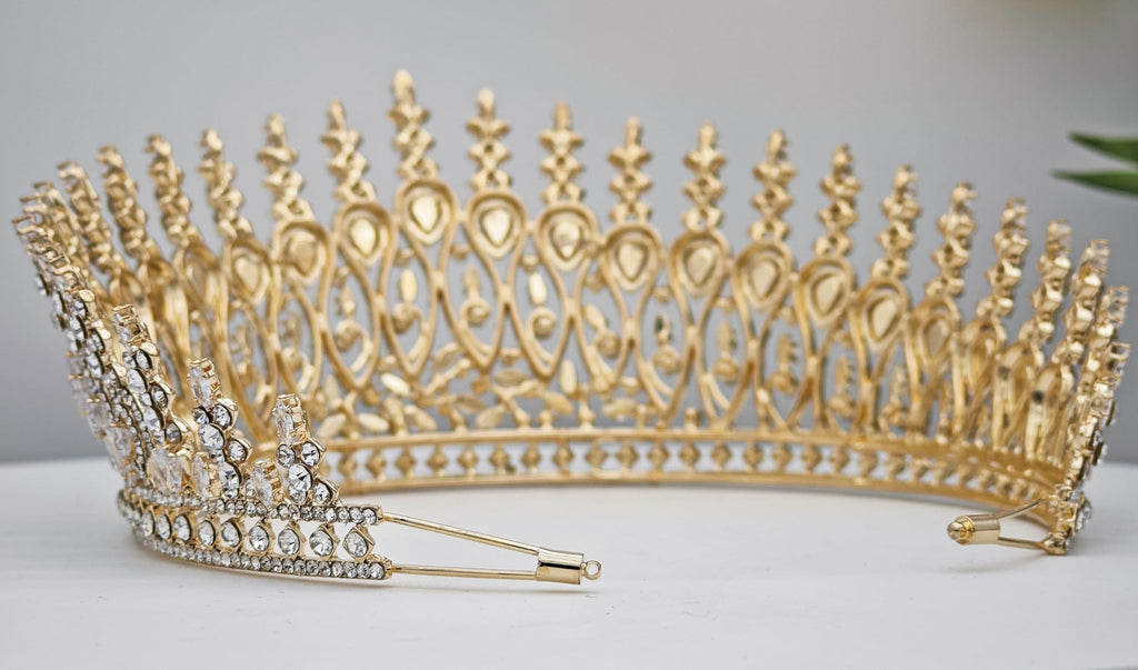 QXMYOO Zircon Crown for Women – Large Gold Tiara for Pageants, Weddings & Quinceañeras