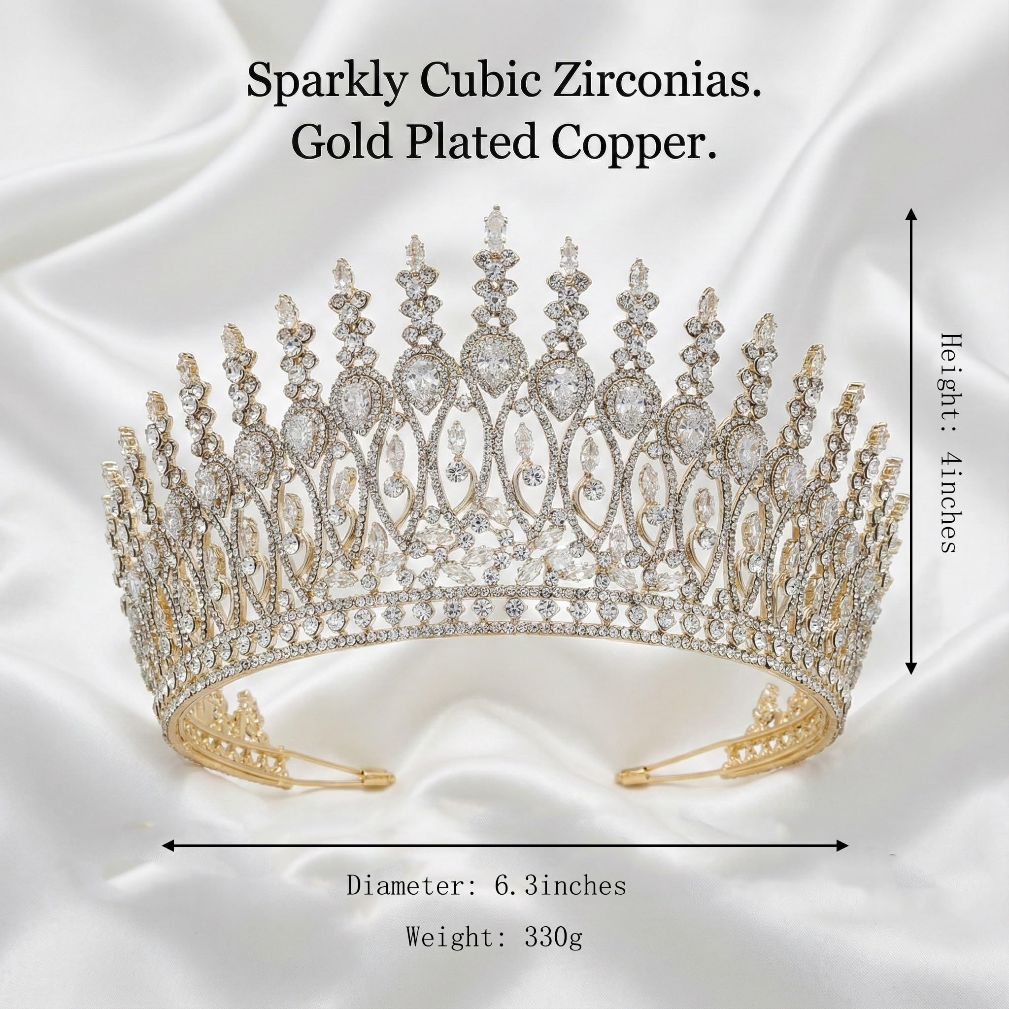 QXMYOO Zircon Crown for Women – Large Gold Tiara for Pageants, Weddings & Quinceañeras