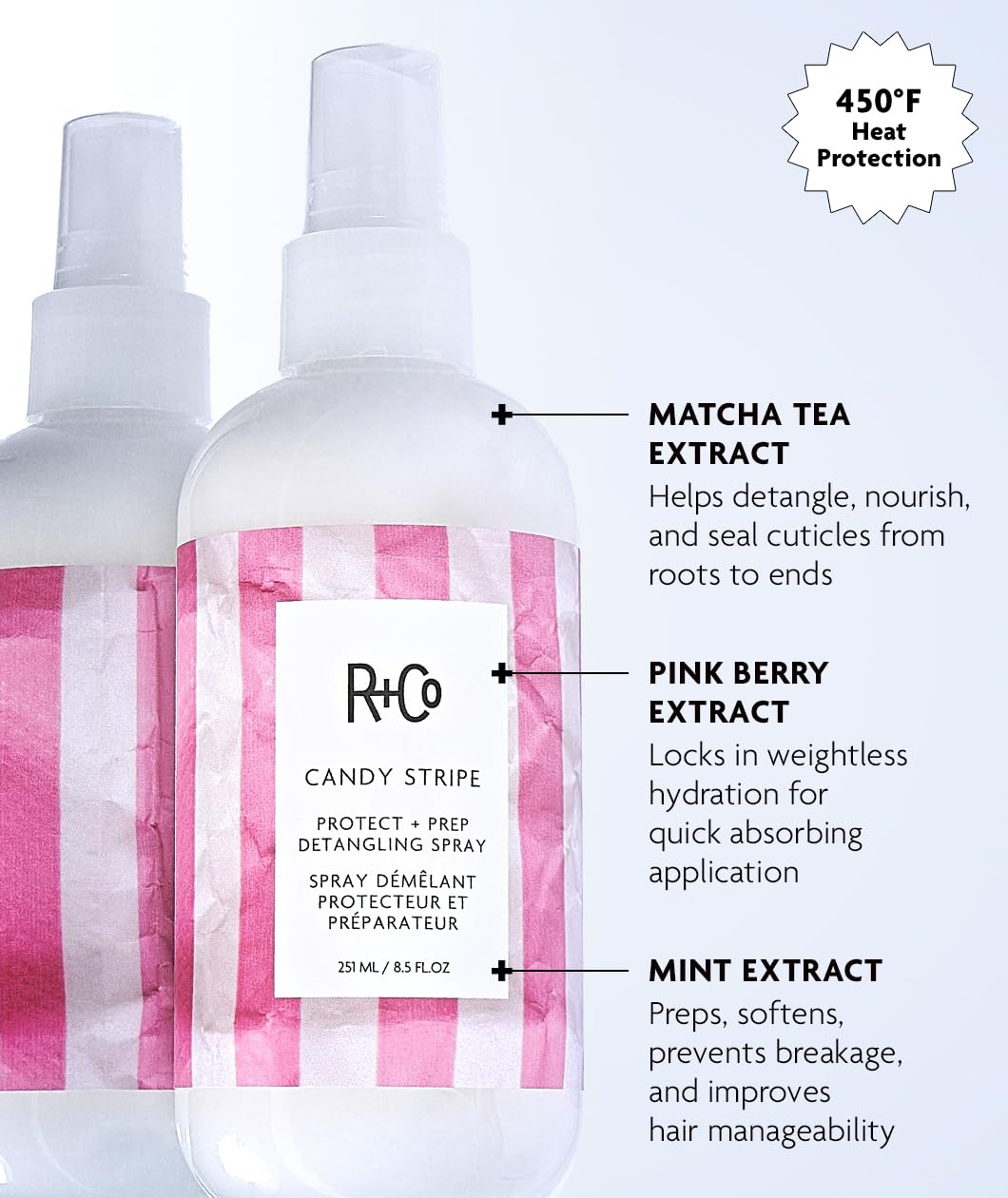 R+Co Candy Stripe Protect + Prep Detangling Spray – Lightweight Leave-In
