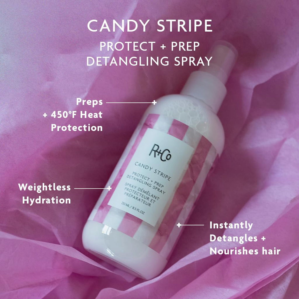 R+Co Candy Stripe Protect + Prep Detangling Spray – Lightweight Leave-In