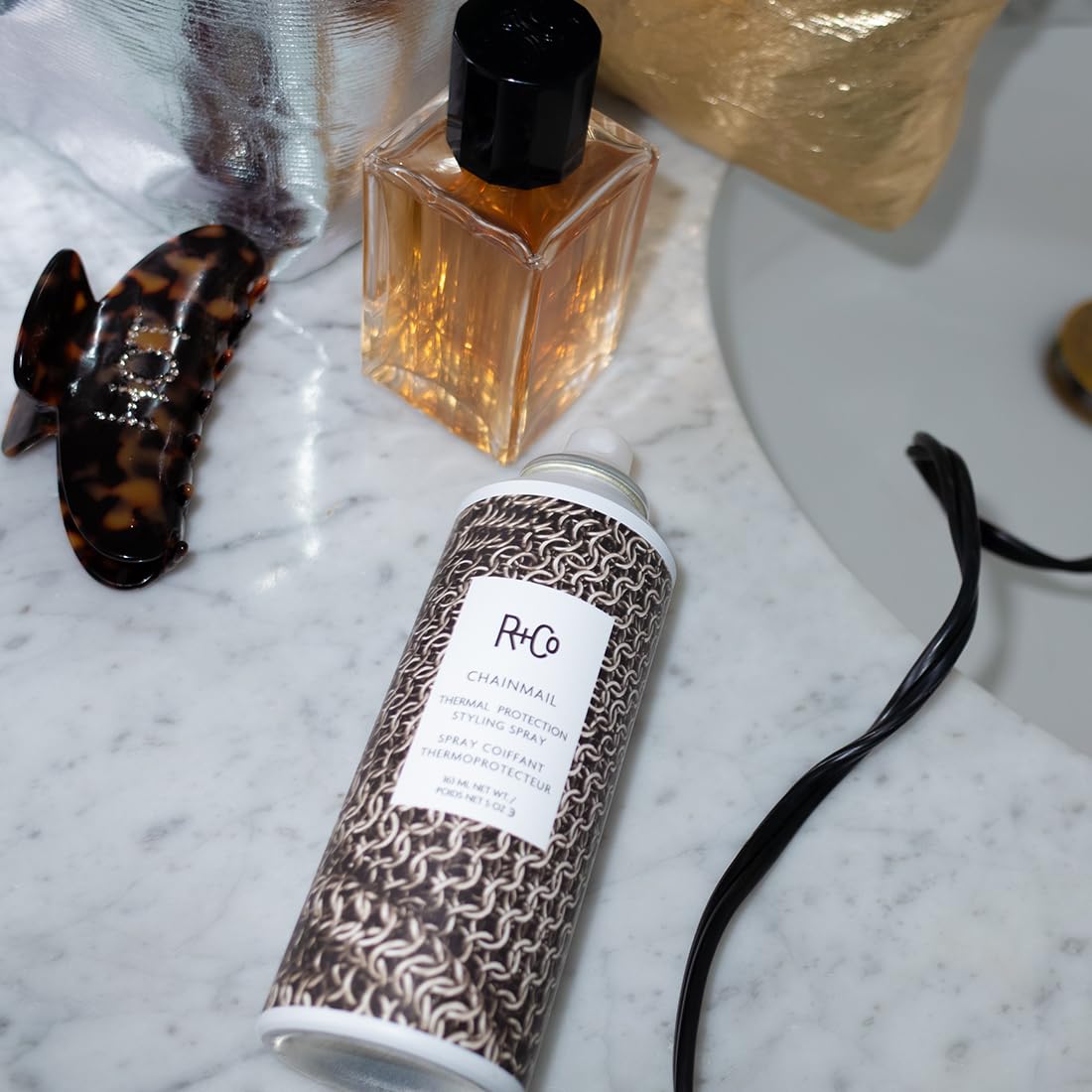 R+Co Chainmail Heat Protection Spray – 450°F Heat Shield, Flexible Hold, Silky Shine | Vegan + Cruelty-Free 5 oz
