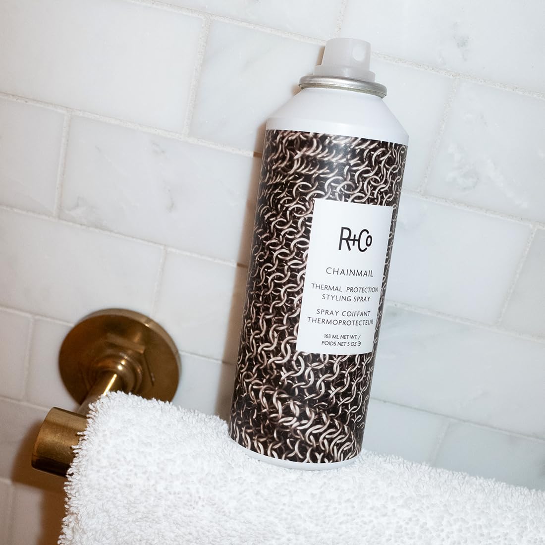 R+Co Chainmail Heat Protection Spray – 450°F Heat Shield, Flexible Hold, Silky Shine | Vegan + Cruelty-Free 5 oz