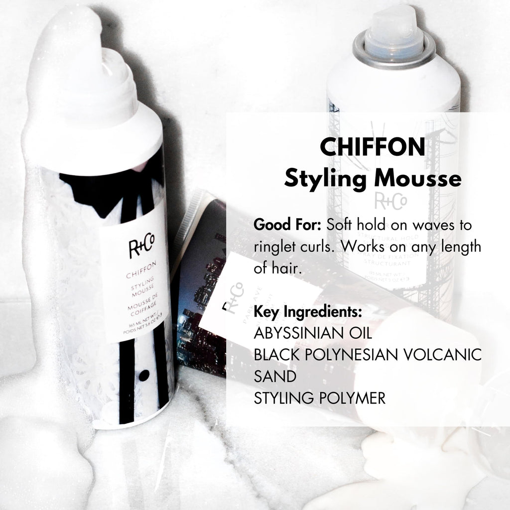 R+Co CHIFFON Styling Mousse – Lightweight Volume, Body & Shine (165 ml / 5.6 oz)