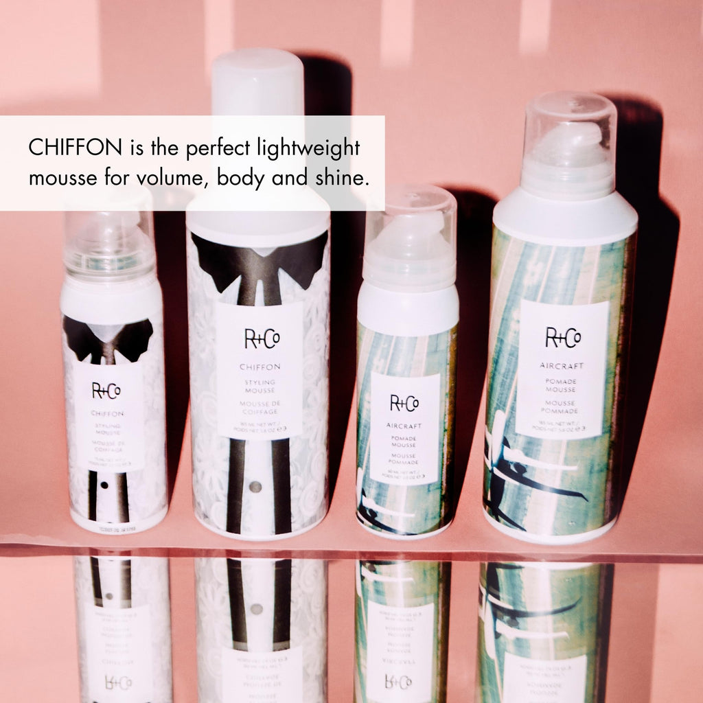 R+Co CHIFFON Styling Mousse – Lightweight Volume, Body & Shine (165 ml / 5.6 oz)