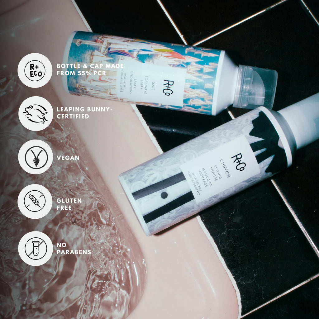 R+Co CHIFFON Styling Mousse – Lightweight Volume, Body & Shine (165 ml / 5.6 oz)