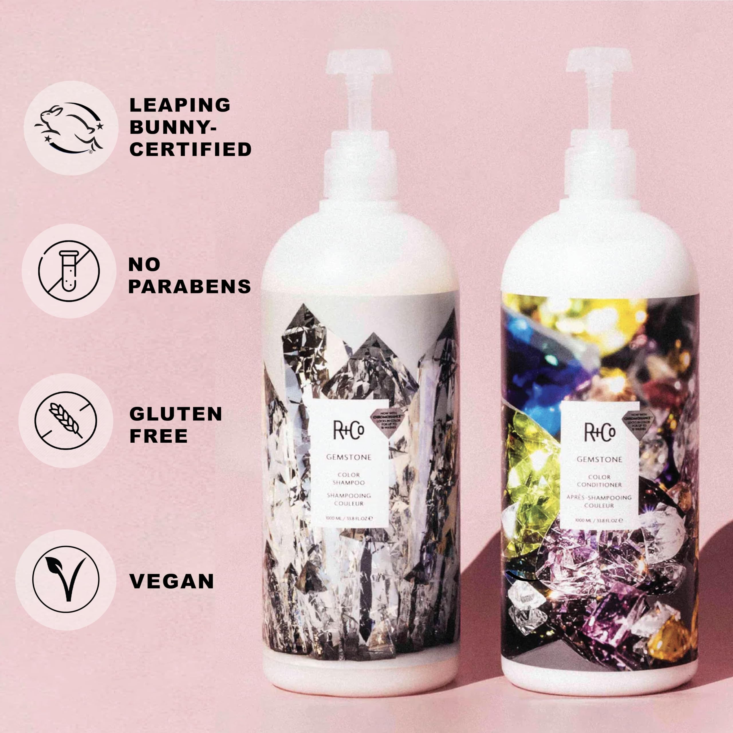 R+Co Gemstone Color Shampoo & Conditioner Set | Color Protection, Repair & Nourishment | Vegan + Cruelty-Free | 33.8oz (Pack of 2)