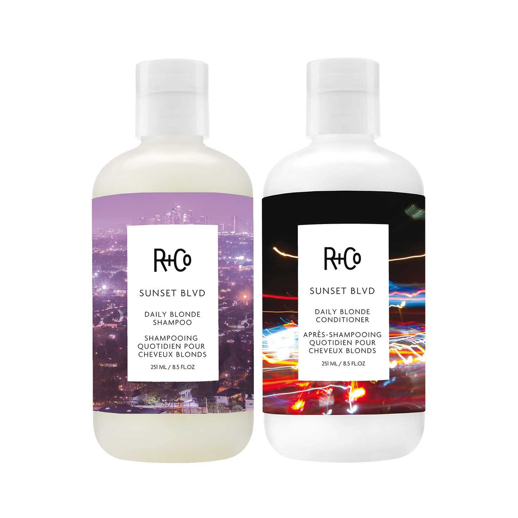 R+Co Sunset Blvd Daily Blonde Shampoo + Conditioner Duo — Brighten Blondes & Silvers (8.5 Fl Oz each) Set of 2
