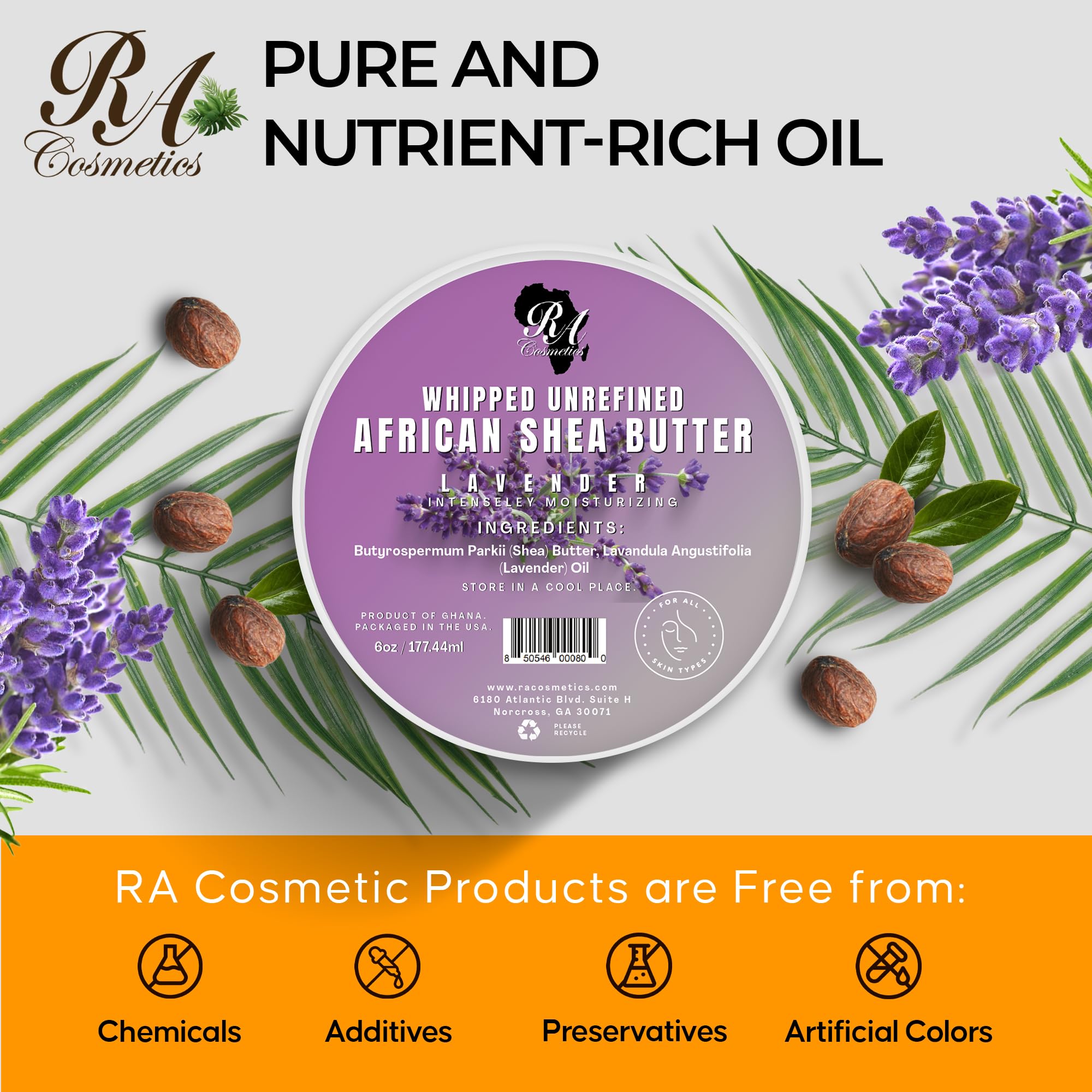 RA COSMETICS Whipped Shea Butter with Lavender Extract – 12oz, 100% Unrefined Shea from Ghana