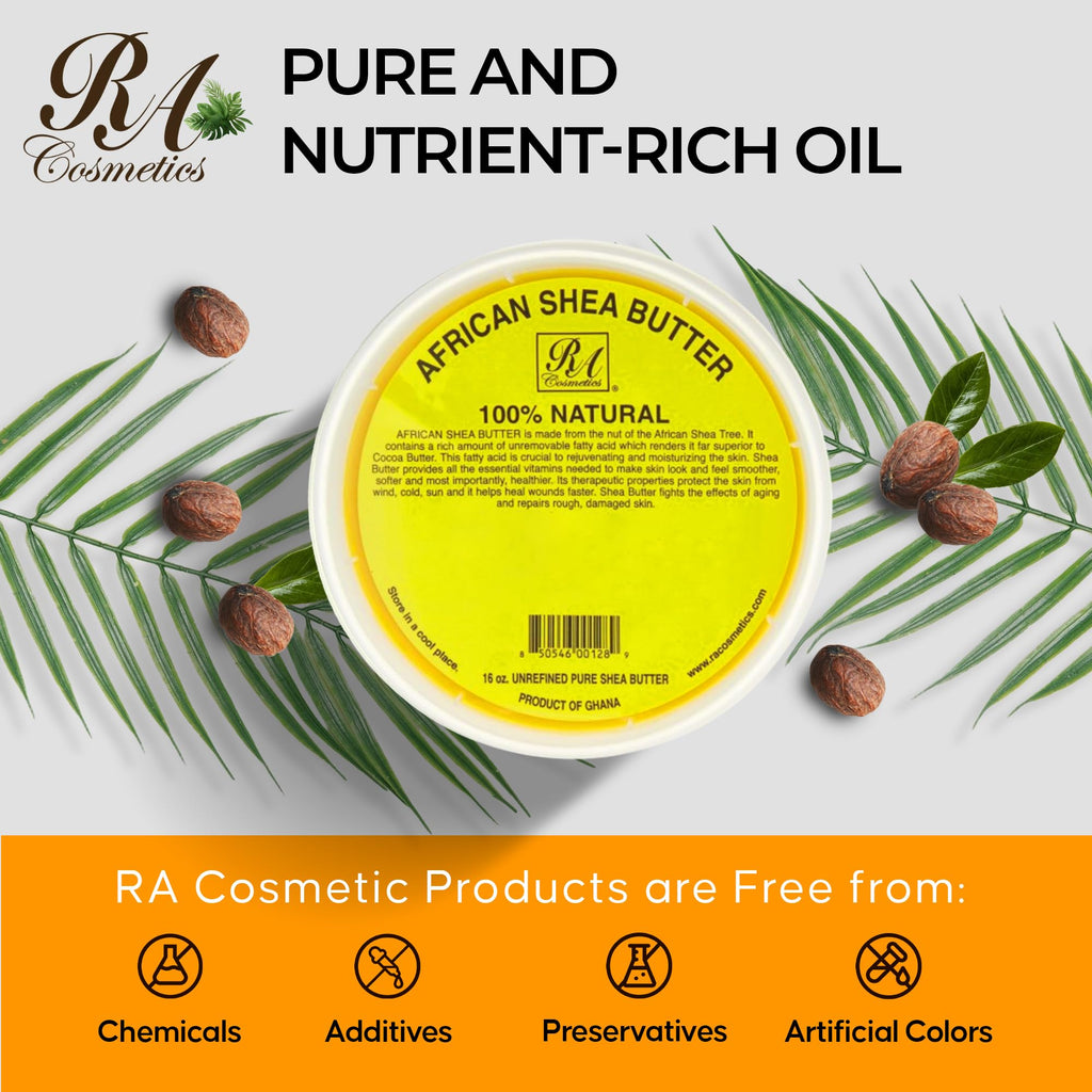 RA Cosmetics 100% Pure African Shea Butter – Golden, Unrefined, 16 oz Jar for Skin & Hair