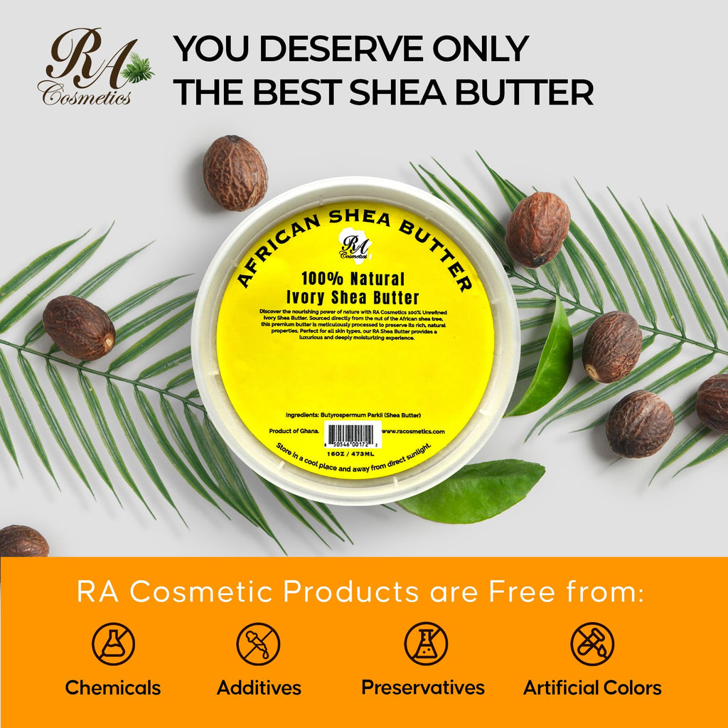 RA COSMETICS 100% Pure Ivory Shea Butter – 16oz Whipped, Raw & Unrefined from Ghana